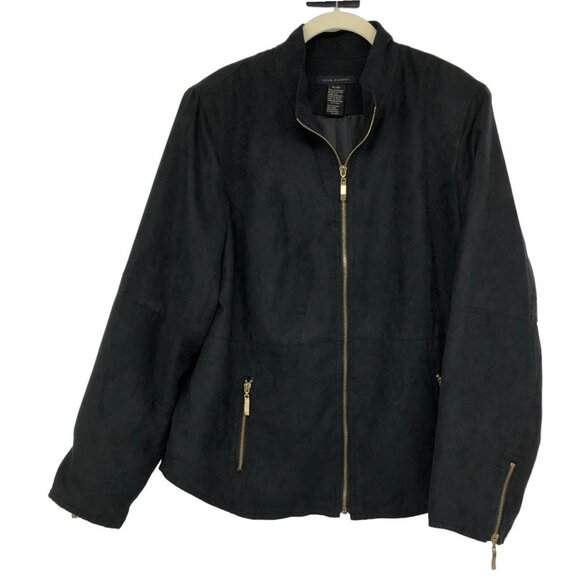Anne Carson Black Full Zip Faux Suede Jacket size XL - Picture 1 of 14